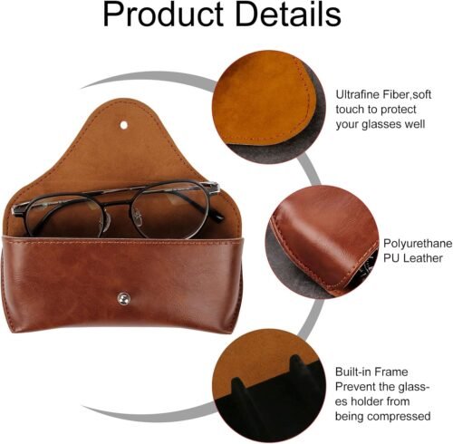 Portable Leather Glasses Case,Flexible Sunglasses Pouch Slim Case for Women Men Horizontal Eyeglass Case - 이미지 2