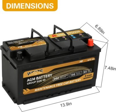 Weize Platinum AGM Battery BCI Group 49-12v 95ah H8 Size 49 Automotive Battery, 160RC, 900CCA, 36 Months Warranty - 이미지 2