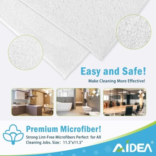 AIDEA Microfiber Cleaning Cloth White 50PK, Microfiber Towels for Cars, Lint Free Rags, Kitchen Towels Dusting Cloth, Bar Rags for Cleaning, Wash Cloth, Dish Cloths White, 11.5"x 11.5" - 이미지 6