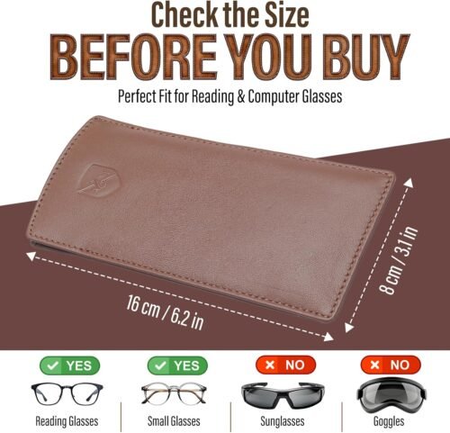 ALLEN & MATE Real Leather Glasses Case Slim Soft Pouch Sleeve for Reading Spectacles with Glass Cleaning Cloth - 이미지 5
