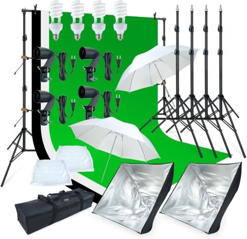 LINCO Lincostore Photo Video Studio Light Kit AM169 - Including 3 Color Backdrops (Black/White/Green) Background Screen - 이미지 9