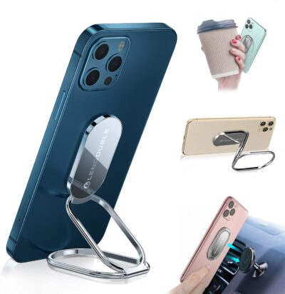 Foldable Cell Phone Stand for Desk, Adjustable Cellphone Ring Holder Finger Kickstand for Office Desktop & Magnetic Car Mount, Rotatable Multi-Angle Hand Grip for iPhone 16 15 Smartphones Back Case