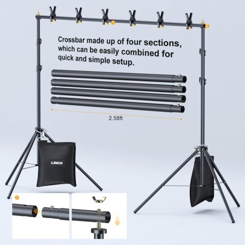 LINCO Backdrop Stand for Parties Kit 10x7 ft Adjustable Back Drop Photography Studio Photo Background Support System with Clamps, Sand Bag, Carrying Bag 4172 - 이미지 4