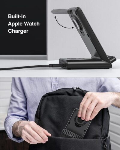 Wireless Charging Station,3 in 1 Charging Stand Made for Apple Watch Ultra 10 9 8 7 6 SE 5 4 3,Fast Wireless Charger Made for iPhone 16/15/14/13/12/11/X,for AirPods Pro(with Adapter) - 이미지 4