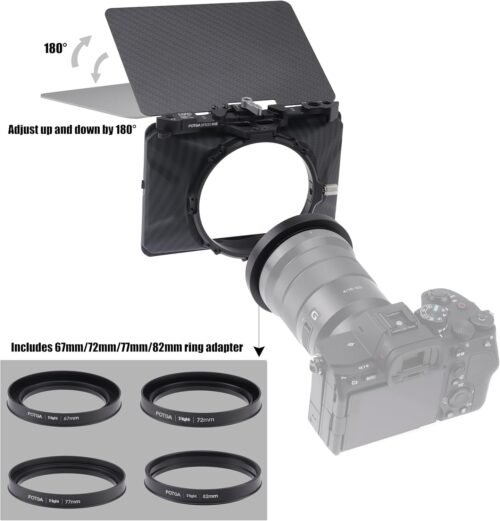 Fotga Mini Lightweight 4x4 4x5.65 Clip-on Lens Matte Box +15mm Rod Clamp for DSLR Mirrorless Camera A7 A7R A7S II III IV Z6 Z7 II R3 R5C M6 M50 GH6 BMPCC 4K 6K,Compatible 67mm 72mm 77mm 82mm Lens - 이미지 6