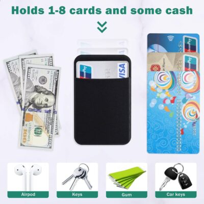 3Pack Cell Phone Card Holder Pocket for Back of Phone,Stretchy Stick on Wallet Credit Card ID Case Pouch Sleeve Self Adhesive Sticker with Flap for iPhone Samsung Galaxy-2Black+1Navy Blue - 이미지 3