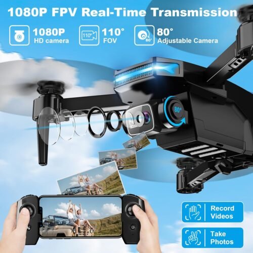 Drone with 1080P Camera - Foldable Remote Control Quadcopter with Voice Gesture Control, 3D Flip, One Key Start, Emergency Stop, 2 Batteries, Easier to use, Toy for Kids Adult Beginners - 이미지 2