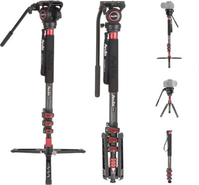 Avella CD324 Carbon Fiber Video Monopod Kit, with Fluid Head and Removable feet, 71 Inch Max Load 13.2 LB for Canon Nikon Sony Olympus Panasonic DSLR Camera