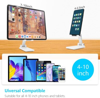 Cell Phone Stand, Folding Desktop Phone Stand, Angle Height Adjustable Mobile Phone Holder for Desk, Office, Tablet Stand Compatible with All Phones 4-10 Inches Cell Phone/Tablet (White) - 이미지 2