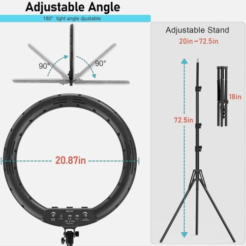 Hagibis 21 inch Ring Light with Stand Outer 55W 5600k Dimmable LED Light, Tripod Stand,and Phone Holder，Remote Controller,Carrying Bag ，CRI 97+ 2540lux, for Streaming Home Office Zoom Call Lighting - 이미지 6