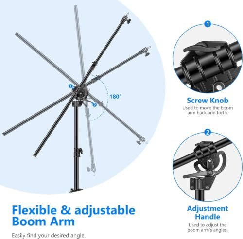 Neewer 2-in-1 Photography Light Stand, Aluminum Alloy 9.7ft Heavy Duty Tripod Stand with 3.8ft Boom Arm and Empty Sandbag for Video Light, Strobe, Reflector, Softbox for Studio Photo Video Shooting - 이미지 4