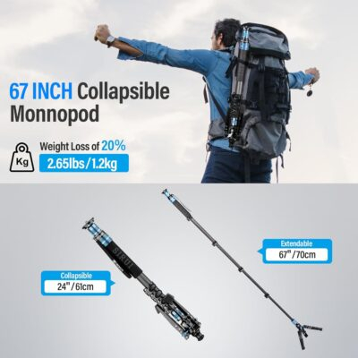 SIRUI P-325FL Carbon Fiber Monopod with Feet, 67” Professional Camera Monopod, Portable Lightweight Travel Monopod for DSLR Camera, Max Load 22lbs, Compatible with Sony Canon Nikon DSLR Camera - 이미지 3