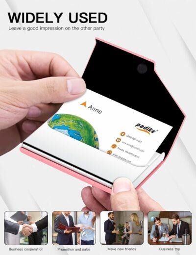 Padike Business Card Holder, PU Leather & Stainless Steel Multi Card Case for Men & Women, Name Card Holder, Credit Card Wallet, ID Case/Holder with Magnetic Closure (Pink) - 이미지 5