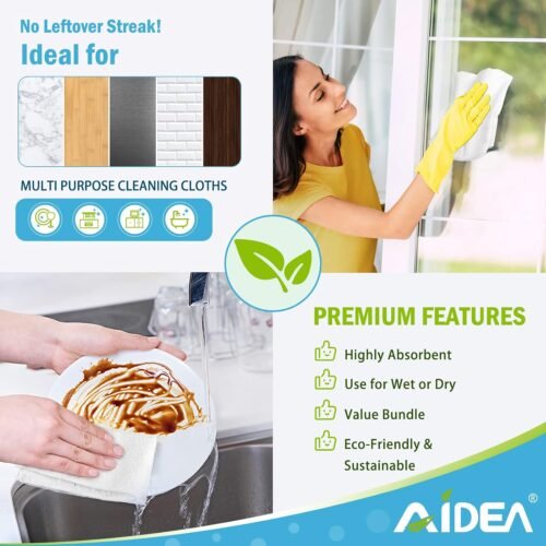 AIDEA Microfiber Cleaning Cloth White 50PK, Microfiber Towels for Cars, Lint Free Rags, Kitchen Towels Dusting Cloth, Bar Rags for Cleaning, Wash Cloth, Dish Cloths White, 11.5"x 11.5" - 이미지 7