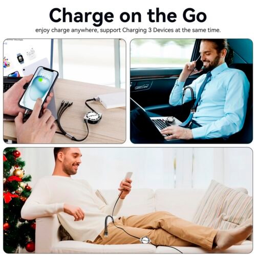 Multi Charging Cable 4A, 2Pack 4Ft Retractable Multi Fast Charger Cable, Multiple Charging Cord, 4 in 1 Multi USB Cable with Type C/Micro USB Ports for Cell Phones/IP/Galaxy/PS/Tablets/iPads - 이미지 5