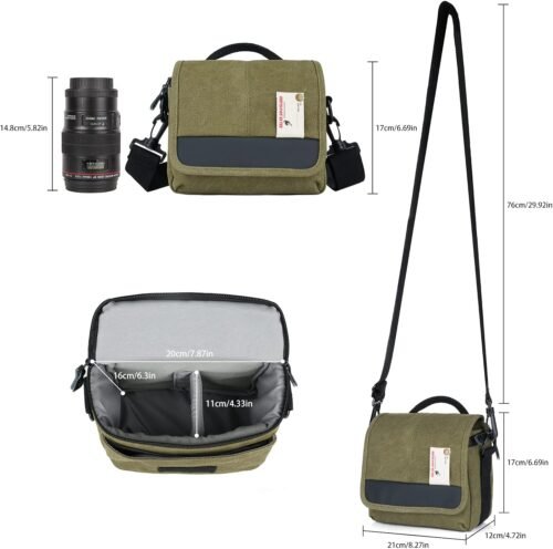 Besnfoto Camera Bag Small Mirrorless Camera Shoulder Bag Purse Waterproof Canvas Cute Compact Camera Messenger Bag Case for Women and Men - 이미지 4