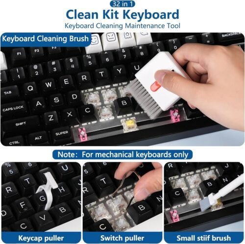 32-in-1 Phone cleaning kit with Charging Port Cleaner,Stylus Pen,SIM Tool,Keyboard brush,Speaker Brush,Electronic cleaning kit for iPhone,AirPods,Laptop,iPad,Keyboard,MacBook,Earbud,Camera Lens(White) - 이미지 5