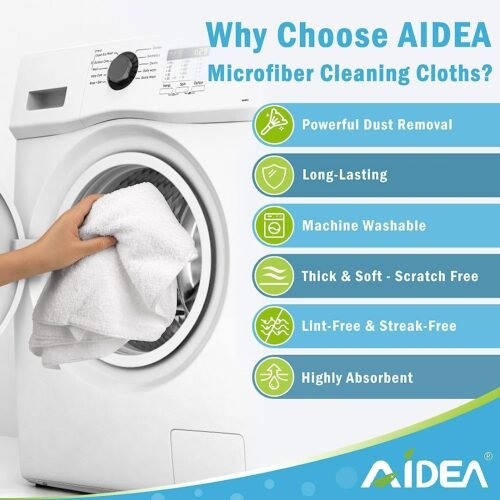 AIDEA Microfiber Cleaning Cloth White 50PK, Microfiber Towels for Cars, Lint Free Rags, Kitchen Towels Dusting Cloth, Bar Rags for Cleaning, Wash Cloth, Dish Cloths White, 11.5"x 11.5" - 이미지 3