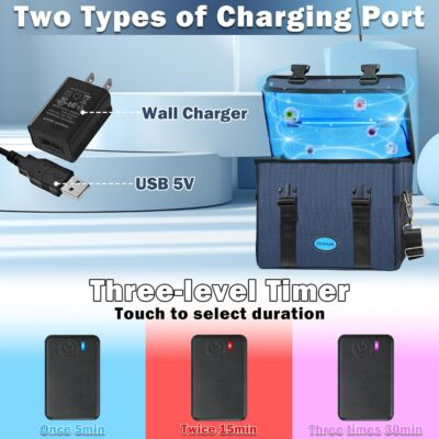 UVC Sanitizer Box Ozone Free with Timer, Portable Large Cleaner Bag with USB Port, UV Light Blue Tote for Mask, Cell Phone, Baby Bottle, Key, Towel 12L - 이미지 3