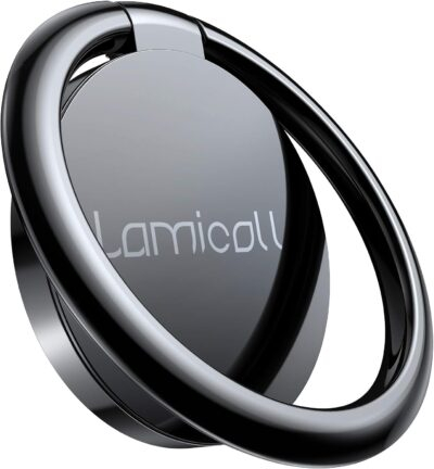 Lamicall Cell Phone Ring Holder Stand - Phone Finger Gip Kickstand, 360° Rotation Polished Metal Grip for Magnetic Car Mount, Compatible with iPhone 16/15/14 Pro Max, Android Smartphone Accessories