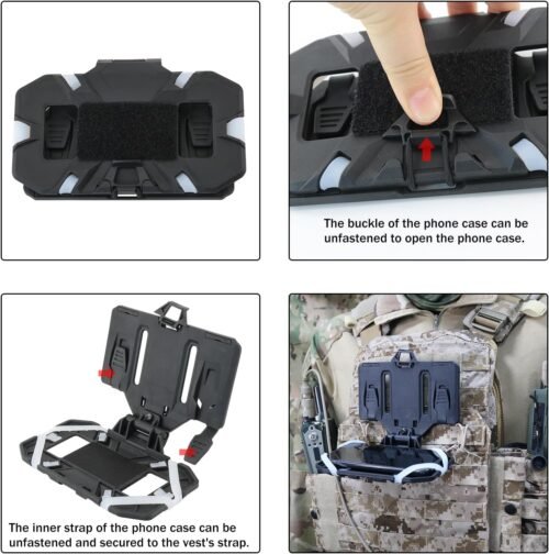 Tactical Vest Phone Holder: Quick-Release Mount for 4.7"-6.7" Screens (Black Edition) - 이미지 6