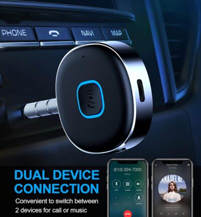 Bluetooth Aux Receiver , Portable 3.5mm Aux Car Adapter, Bluetooth 5.0 Wireless Audio Receiver for Car /Home Stereo/Wired Headphones/Speaker, 16H Battery Life (Black) - 이미지 4