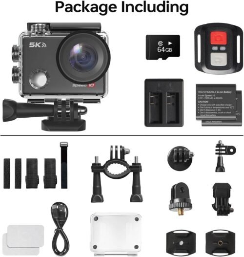 Speed 10 Action Camera 5K 30FPS Waterproof Camera Underwater 131 FT with EIS, Remote Control Sports Camera 5X Zoom with 64GB Card, 2x1350mAh Battery - 이미지 7