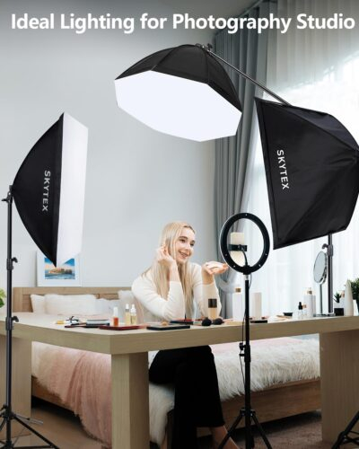 Skytex Softbox Lighting Kit 3Pack, 20x28in Soft Box | 135W 5500K E27 Bulb Continuous Photography Lighting, Photo Studio Lights Equipment for Camera Shooting, Video Recording - 이미지 2