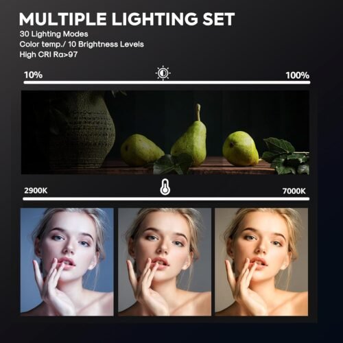 2-Pack Photography Lighting Kit, NiceVeedi 22W LED Video Light Kit, 2900-7000K Dimmable Studio Light with Tripod Stand, 73" Stream Light for Video Recording - 이미지 4