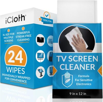 iCloth XL Screen Cleaning Wipes, Lint-Free and Streak-Free, Fast-Drying, Removes Dust, Fingerprints, and Smudges (24 XL Wipes)
