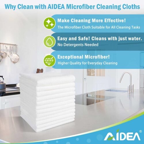 AIDEA Microfiber Cleaning Cloth White 50PK, Microfiber Towels for Cars, Lint Free Rags, Kitchen Towels Dusting Cloth, Bar Rags for Cleaning, Wash Cloth, Dish Cloths White, 11.5"x 11.5" - 이미지 2