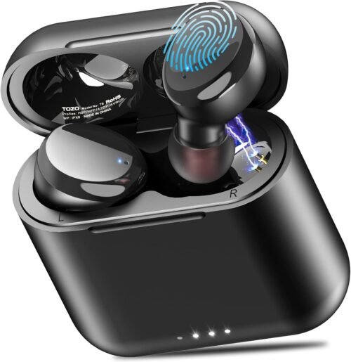 TOZO T6 True Wireless Earbuds Bluetooth 5.3 Headphones 50H Long Playtime, Wireless Charging Case, IPX8 Waterproof Stereo Earphones, Built-in Mic Calls, Headset Premium Deep Bass 32 Preset EQs via APP