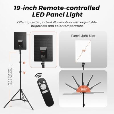 VK40 Professional Photography Lighting Kit with 9.8x9.8ft Green Backdrop with Stand, 24" Softbox Kit, 19" Pannel Light with Remote Control, Studio Equipment for Video Shoot/Photography - 이미지 4