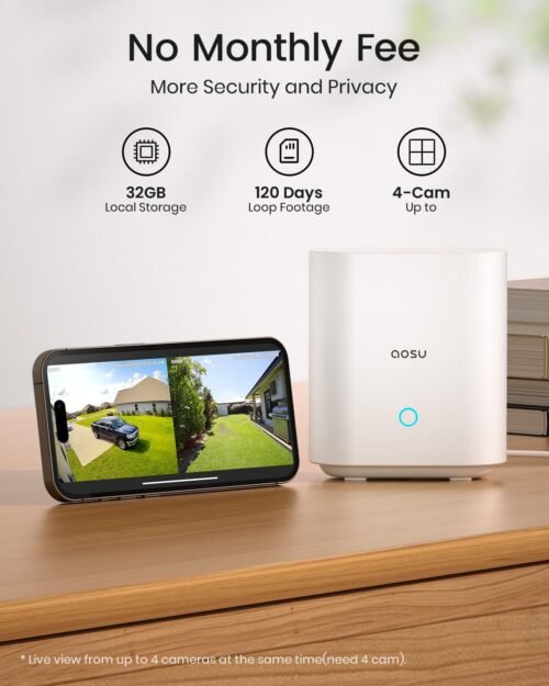 AOSU Security Cameras Wireless Outdoor Home System, True 2K HD Night Vision, No Subscription, 240-Day Battery Life, 166° Wide View, Spotlight & Siren Alarm, Motion Alert, Support 2.4G & 5G WiFi Router - 이미지 2