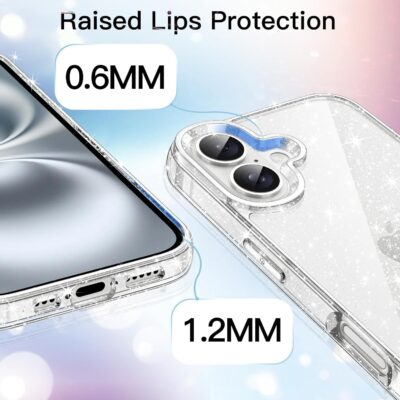 JETech Glitter Case for iPhone 16 6.1-Inch, Bling Sparkle Shockproof Phone Bumper Cover, Cute Sparkly for Women and Girls (Clear) - 이미지 4