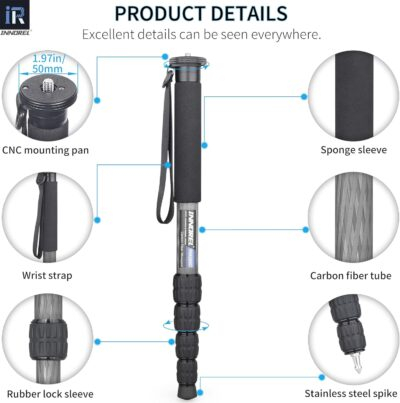 Carbon Fiber Camera Monopod INNOREL RM285C Professional Portable Compact Lightweight Travel 5-Section Monopod for Canon Nikon Sony DSLR Camera Video Camcorder DV Photography Bracket Load 22lbs/10kg - 이미지 4