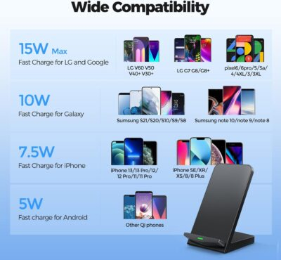 Wireless Charger [2 Pack],15W Fast Wireless Charging Stand,Wireless Charger Compatible with iPhone 15/15 Plus/15 Pro Max/14/13/12 /11Pro Max/XR/XS/X/8 Plus,Galaxy S23/S22/S21/S20 Note 20/10,Google,etc - 이미지 3
