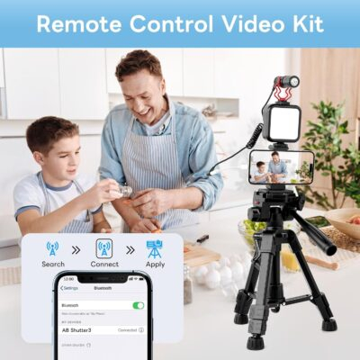 Vlogging Kit for iPhone, Android, Camera, Compatible with YouTube Starter Kit with Rechargeable LED Light + Microphone + Phone Clip + Aluminum Desktop Tripod for Vlogging, Instagram, TikTok - 이미지 4