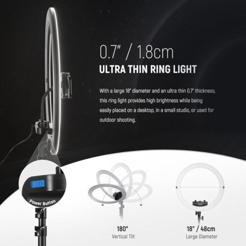 NEEWER Professional 18 Inch Ring Light with Tripod Stand Phone Holder Compatible with iPhone, 45W Remote Shutter App Control, Video Recording Makeup Selfie Studio Streaming Filming, RP18B Pro Black - 이미지 2