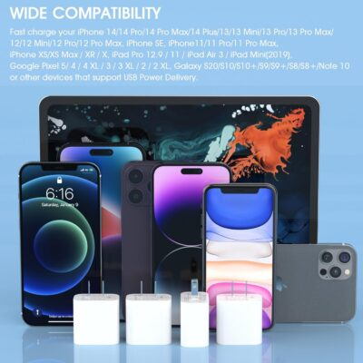 4Pack USB C Charger Block, iGENJUN 20W for Phone Fast Charger Wall Charger with PD 3.0, Compact Type C Power Adapter for Phone 16/15/14/13, Galaxy, Pixel, AirPods Pro (Arctic White) - 이미지 6
