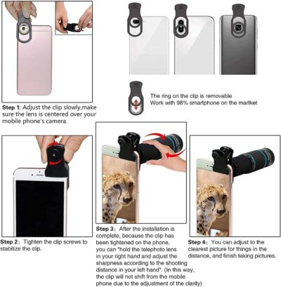 Phone Camera Lens Kit 10 in 1 for iPhone Samsung Pixel Android, 22X Telephoto Lens, 0.62X Super Wide Angle Lens&25X Macro Lens, 235° Fisheye,Kaleidoscopes, Starlight，Tripod，for Most Smartphone Black - 이미지 6