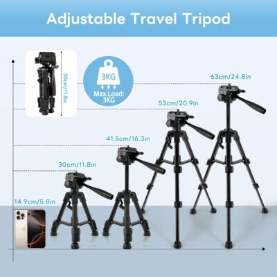 Vlogging Kit for iPhone, Android, Camera, Compatible with YouTube Starter Kit with Rechargeable LED Light + Microphone + Phone Clip + Aluminum Desktop Tripod for Vlogging, Instagram, TikTok - 이미지 6
