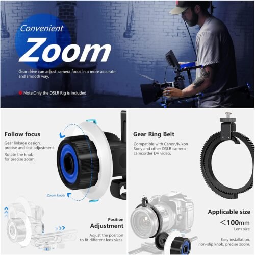 Neewer Shoulder Rig Kit for DSLR Cameras and Camcorders, Movie Video Film Making System with Matte Box, Follow Focus, C-Shaped Bracket, 15mm Rods, Handgrip, 1/4” & 3/8” Threads (Blue + Black) - 이미지 5
