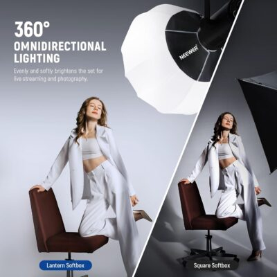 NEEWER 26"/65cm Lantern Softbox, Quick Release 360° Light Diffuser Bowens Mount Softbox with Lightweight Nylon Alloy for RGB CB60 CB60B CB200B MS60B MS60C MS150B Continuous LED Video Lights, NS26L - 이미지 3