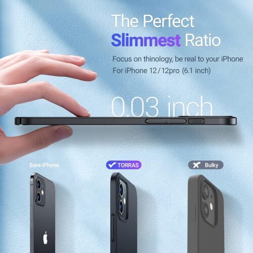 TORRAS for iPhone 12 Case/iPhone 12 Pro Case Slim Fit, Protective Sturdy Hard Cover, Super Thin Lightweight Phone Case for iPhone 12 Phone Case, 6.1 Inch, Matte Black - 이미지 2