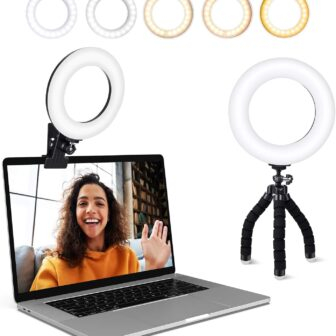 Video Conference Lighting Kit, Ring Light Clip on Laptop Monitor with 5 Dimmable Color & 5 Brightness Level for Webcam Lighting/Zoom Lighting/Remote Working/Self Broadcasting and Live Streaming, etc.