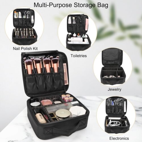 Relavel Travel Makeup Train Case Makeup Cosmetic Case Organizer Portable Artist Storage Bag with Adjustable Dividers for Cosmetics Makeup Brushes Toiletry Jewelry Digital Accessories Black - 이미지 7