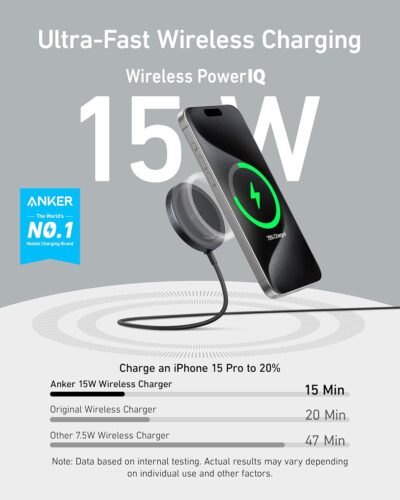 Anker MagSafe Charger Pad, MagGo iPhone 16 Wireless Charging Pad, Qi2 Certified 15W Wireless Charger, Compatible with iPhone 16/16 Plus/16 Pro/16 Pro Max/15/14/13/12 Series (Charger Not Included) - 이미지 2