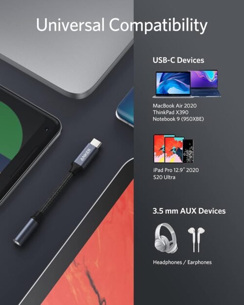 Anker USB C to 3.5mm Audio Adapter, Male to Female Nylon Cable for Samsung S20/S20+/S20 Ultra, Pixel 4/+ 4XL, and More Type C Devices - 이미지 4