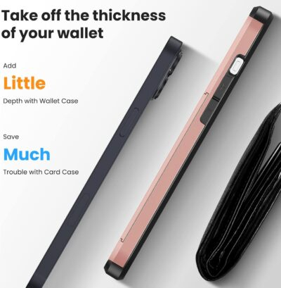 Jiunai for iPhone 14 Case Card Holder Wallet CC IDs License Access Card Slot Minimalist Dual Layer Hybrid Bumper Anti Scratch Protective Pocket Phone Cases for iPhone 14 6.1'' 2022 Men Women Rose Gold - 이미지 4